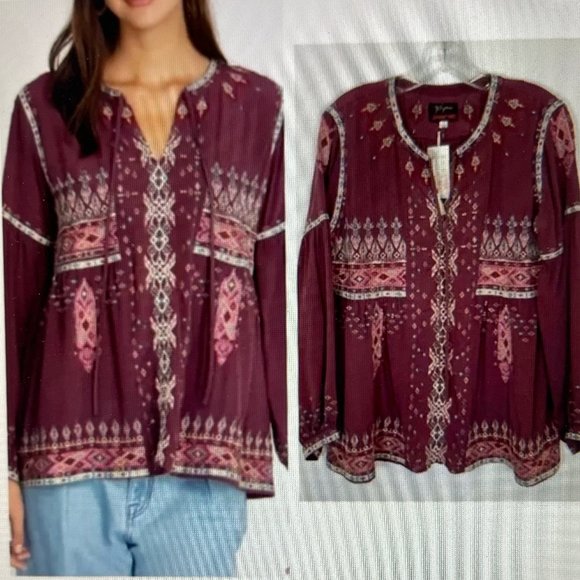 JOHNNY WAS Biya "Deliza" Embroidered Silk Blouse: Wine Colored; SMALL; NWOT! - Picture 1 of 9